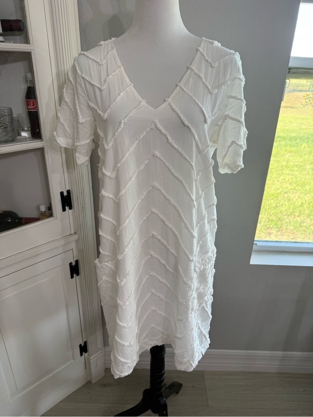 Anthropologie - Porridge Marcelle White Textured Shift Dress with pockets